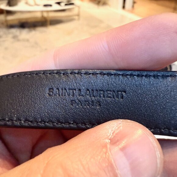 Saint Laurent Black Leather YSL Monogram Cassandre Thin Belt - Picture 8 of 13